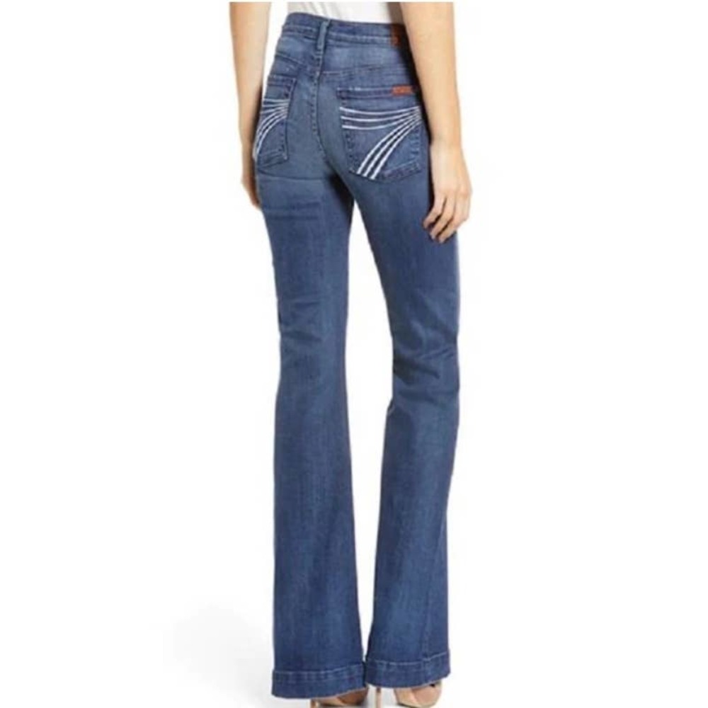 7 For All Mankind Dojo Jeans Size 28 In Lake Blue With White Stitching